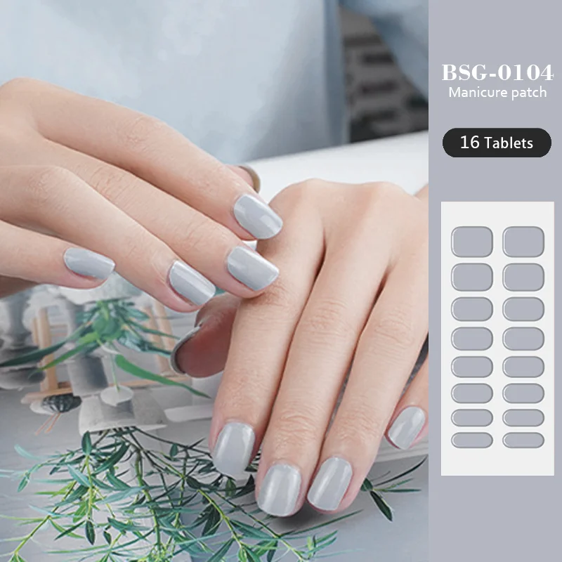 16 Tips Solid Color Semi-cured Gel Nail Stickers blue Long Lasting Full Cover Nail Tips Nail Decals UV Lamp Need  Nail Charms