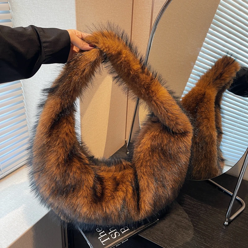 

Роскошные женские сумки на плечо из искусственного меха, большая сумка-шоппер, однотонная мягкая пушистая сумка, женская зимняя дорожная сумка 2024, сумка-тоут