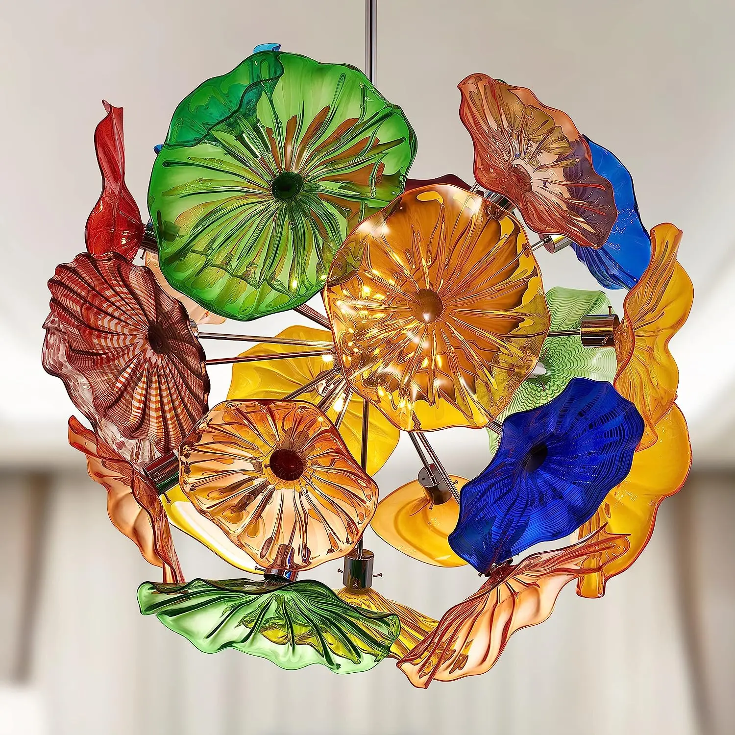 

Luxury Murano Glass Chandelier for Home 32inch Multi Colors Flower Hanging Light Fixture Living Room Dining Room Bedroom Lamp