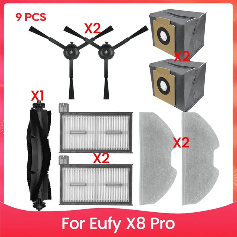 

AEE2-For Eufy X8 Pro Robot Side Brush Filters Mop Cloths Mop Cloth Rag Dust Bag Vacuum Cleaner Parts Replacement Accessories