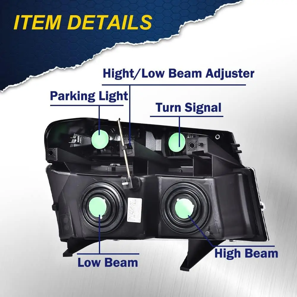 المصابيح الأمامية، متوافقة مع 2004 2005 2006 2007 2008 2009 2010 2011 2012 جي إم سي كانيون/شيفي كولورادو مجموعة المصابيح الأمامية المصد لي