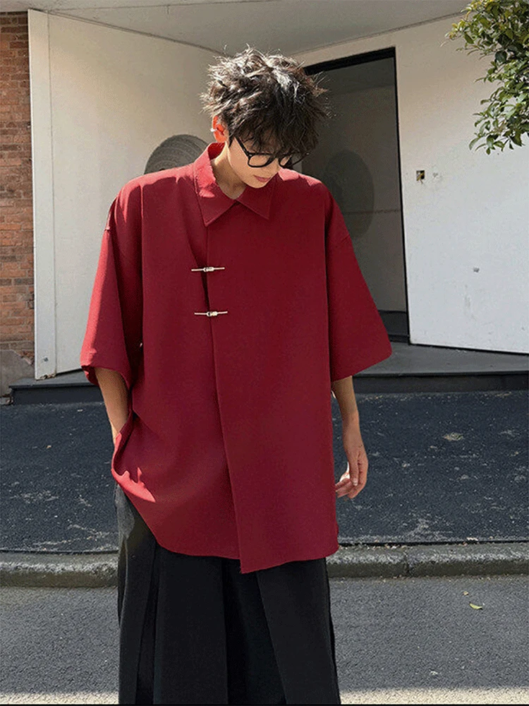 

New Chinese Sle Men's Ice Silk irt ort Sve Summer Wind Oblique Lapel Seven Sve Wedding Suit Zhongan Suit