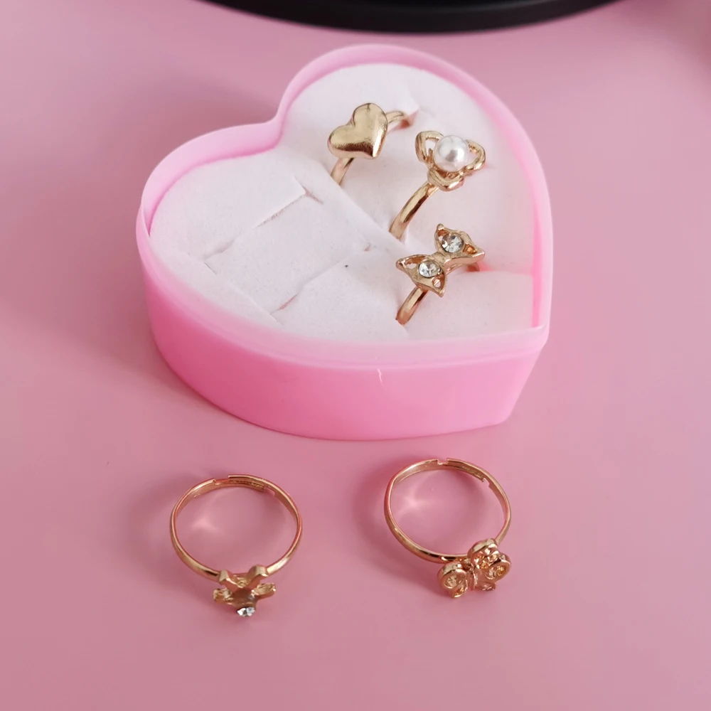 5pcs Zircon Rings For Girls Kids Child Jewelry Adjustable Little Crystal ring Gift  Resin ring With box��A box of five rings�� ?