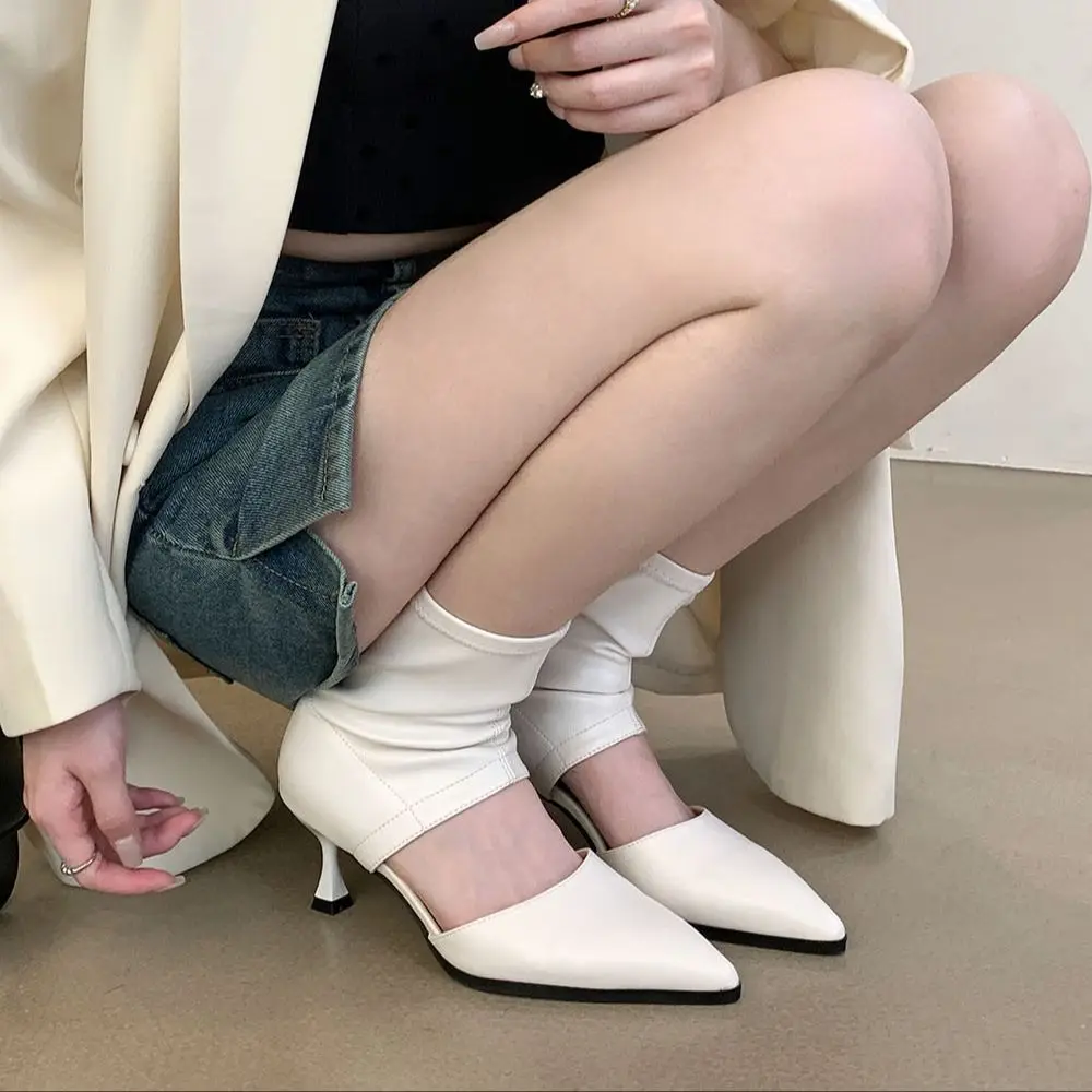 Pointed Toe Women Ankle Boots Chelsea Botas  2023 New Arrivals Fashion Black White Blue Back Zipper Party Pumps Shoes Woman