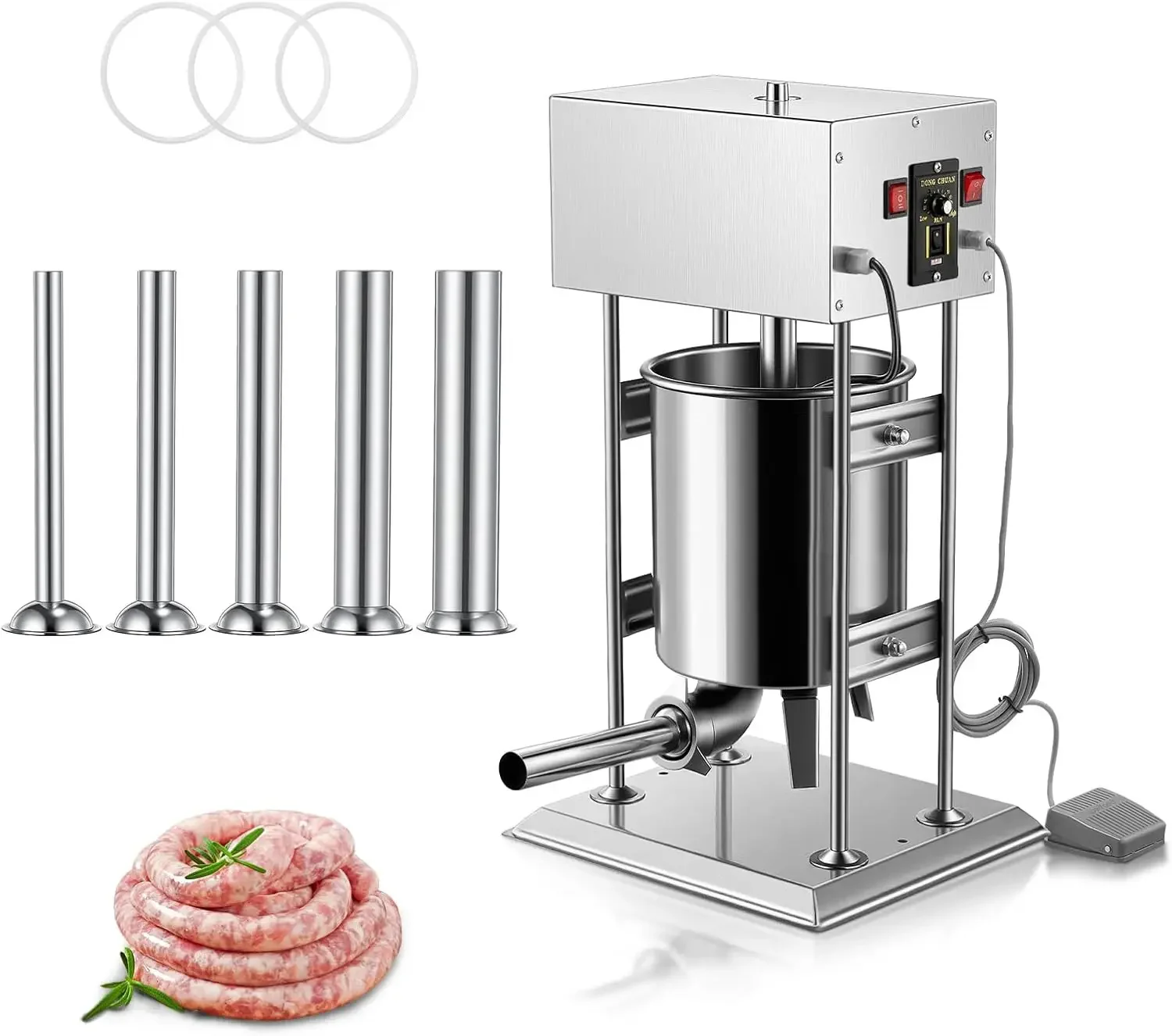 

Commercial Electric Sausage Stuffer, 22 LBS / 10 L Vertical Meat Stuffer, Speed Control with Foot Pedal, Stainless Steel Heavy D