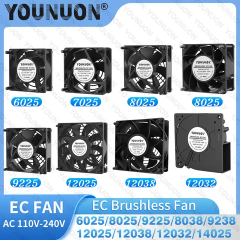 1PCS EC Brushlee Fan 6025/7025/8025/9225/9238/12025/12038/12032 AC 110V 115V 120V 220V 240V Cooling Cooler Fan Case Fan