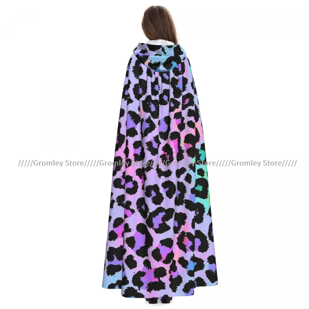 

Красочный плащ с леопардовым принтом для взрослых, накидка с капюшоном, средневековый костюм, костюм ведьмы Викки, вампира на Хэллоуин, платье, пальто