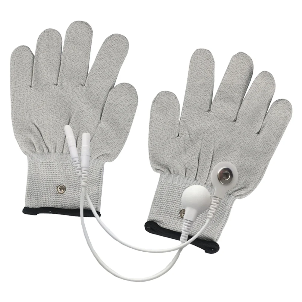 1 Pair White Silver Fiber Electric Therapy Gloves Electric Massage Therapy Accessory- Universal Cotton Massage Gloves With 2pcs