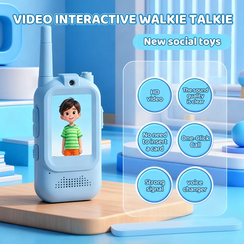 JCMO 2 قطعة أجهزة اتصال لاسلكية فيديو للأطفال ألعاب أطفال قابلة للشحن للتخييم الداخلي والسفر هدايا عيد الميلاد للأطفال من سن 3 إلى 12 عامًا