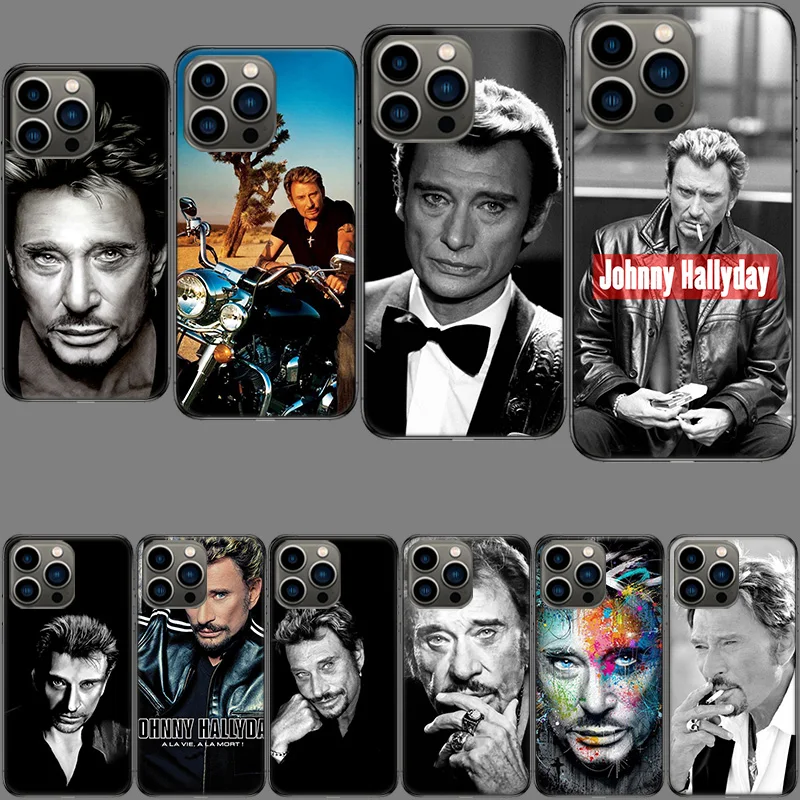 Johnny Hallyday Music Black Phone Case For Apple Iphone 15+ 14 Plus Fundas 16 Pro Max Capa 12 13 Mini Coque 11 Pro Cover Shell T