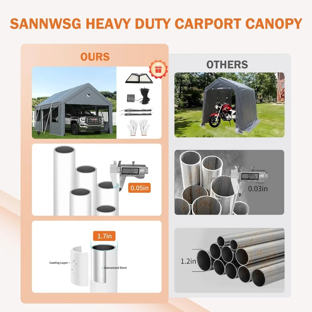 Carports 13X20 Heavy Duty, tragbare Auto-Port-Garage, Carport-Überdachung mit Seitentüren, Outdoor-Autounterschlupf