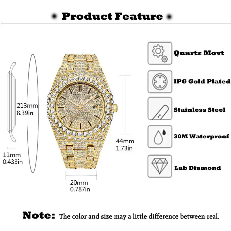 Top Brand Luxury Watches for Men Fashion Iced Out Diamond Watch Hip Hop Date Quartz Wristwatches Male Clock Drop Shipping