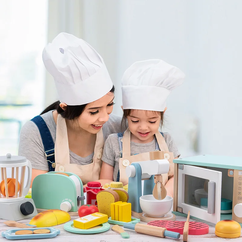 DIY Wooden Toy Pretend Play Simulation Kitchen Coffee Machine Cooking Food Model Set Educational Toys For Children Kids Girls