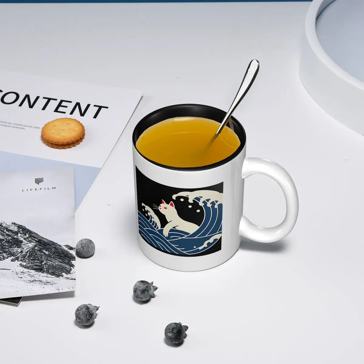 Catzilla Graphic Tee Funny Cat Gift Japanese Art Mug Funny Ceramic Coffee Cups Tea Mugs Milk Cup Drinkware Gifts for Woman Man
