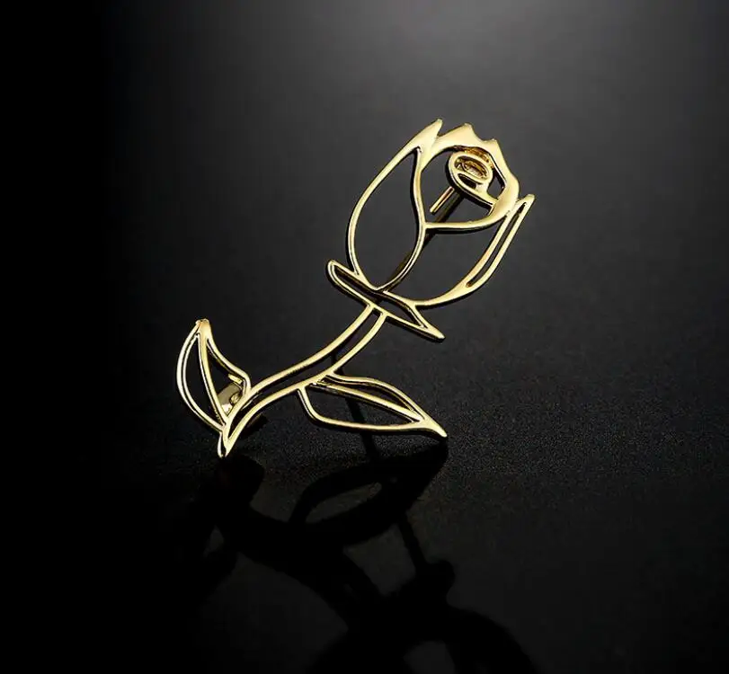 Fashion Hollow Metal Alloy Rose Brooches For Women Simple Design Clothing Coat Jewelry Party Accessories Gifts