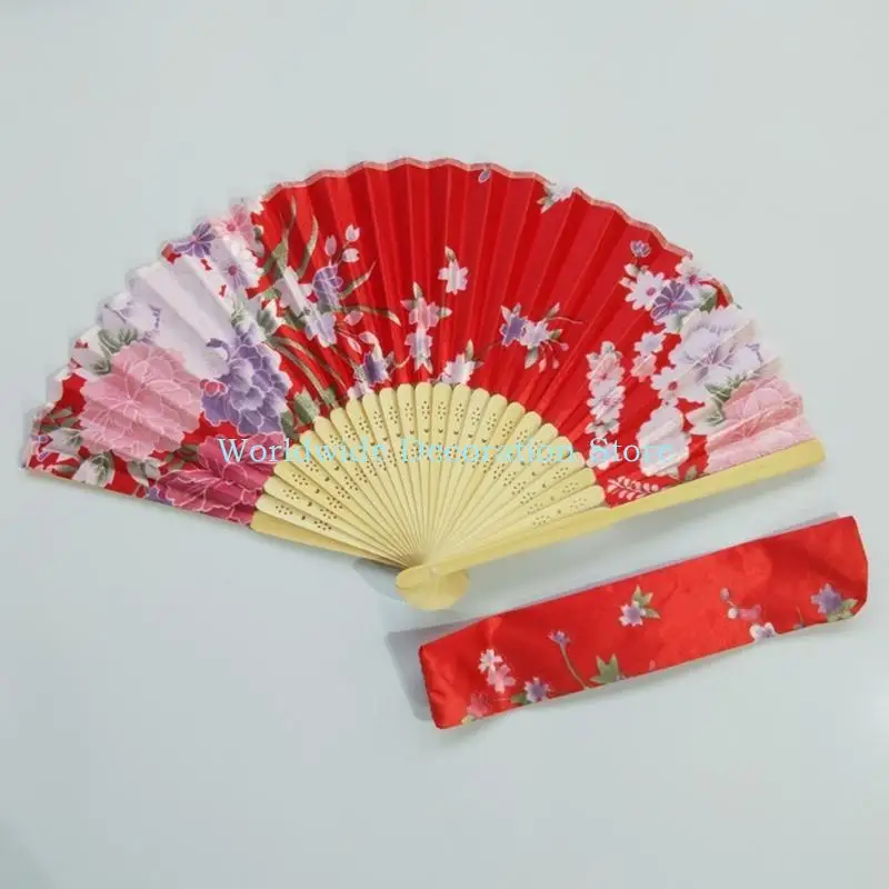 Q39b Vintage Floral Pliing Fan avec Chinois Japonais Dance Fans pour femmes