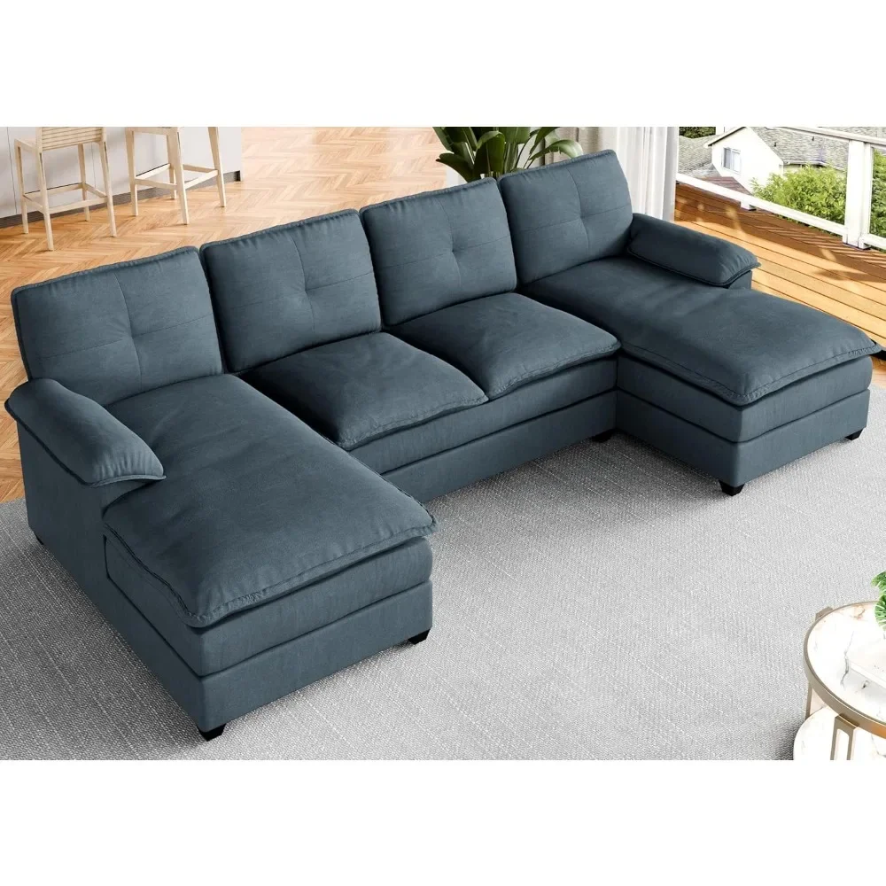 Sectional Couches, U Shaped Couch 110in Sectional Sofa, 4 Seat Large Sofa，Double Wide Chaise Lounge and Double Seating Cushions