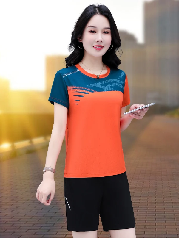 

Спортивный комплект Ice Silk Qui Dry, женский тонкий новый костюм для утреннего бега для бадминтона ort Sve orts Mom, комплект из двух предметов, повседневный спортивный костюм...