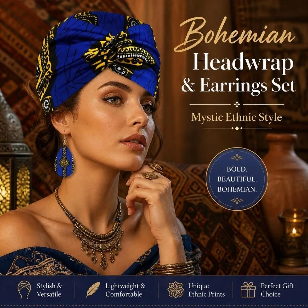 3pcs Ankara Print Twist Headband Earrings Set Boho Kente Women's Hairband Set Wide Cross Women's Earrings Set Sports Wear