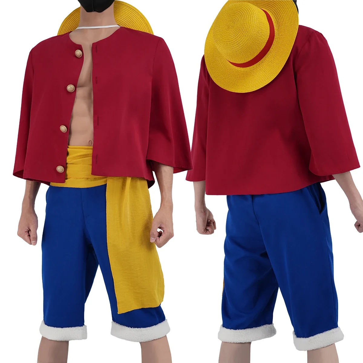 

Cosplay ONE Anime Monkey D. Luffy Cosplay Costume Straw Hat Adult Version Top Shorts Hat Waist Strap Cos Convention