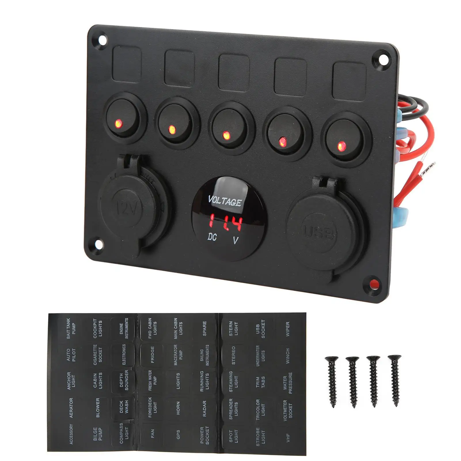 

On Off Switch Panel 5 Gang Rocker Switch Dual USB Ports Waterproof Backlit Circuit Protection for fog Lamp Headlight Taillight