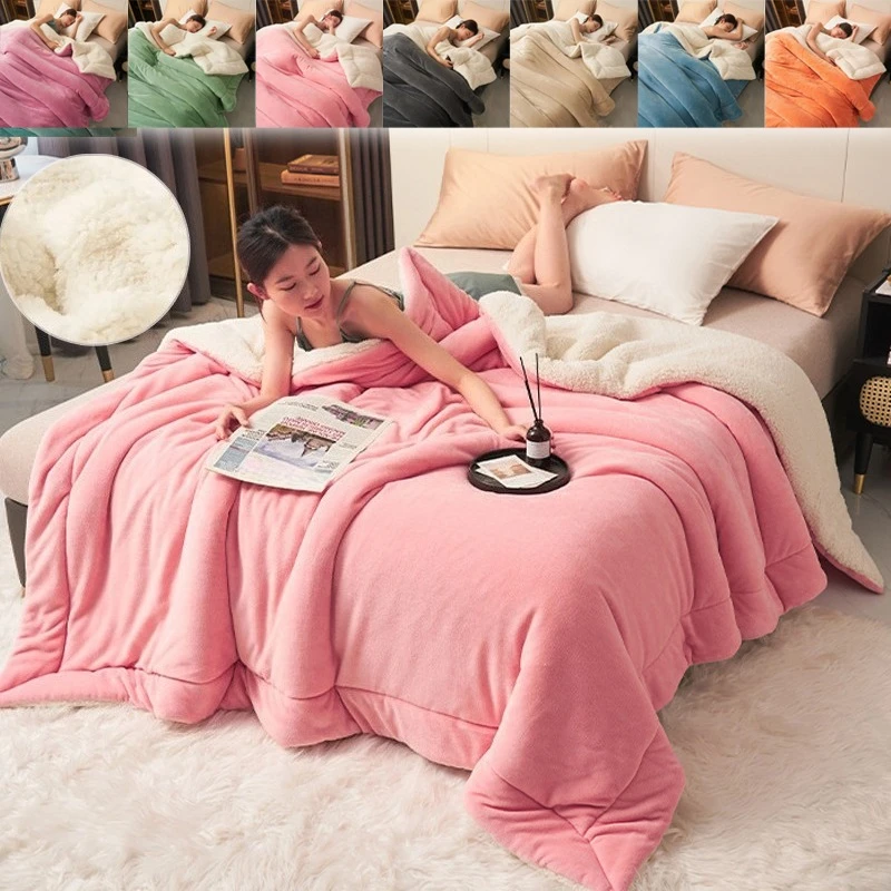 1PC Winter Blanket Super Soft Warm Luxury Double Layer Thickened Lamb Plush Blanket Plush Fleece Blanket Bedspreads Coverlets