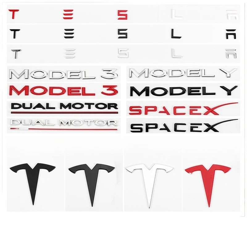 Image of Tesla Auto-Emblem, ABS-Frontabzeichen, Kofferraum-Emblem, Modifikation, Dual-Motor-Abzeichen, Buchstaben, Tesla Model Y 3 x S, Dual-Motor-Aufkleber