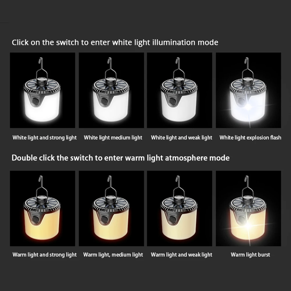 Lampe de camping LED portable étanche avec télécommande, lanternes solaires et rechargeables par USB, 8 modes d'éclairage, IP65, Motorstator