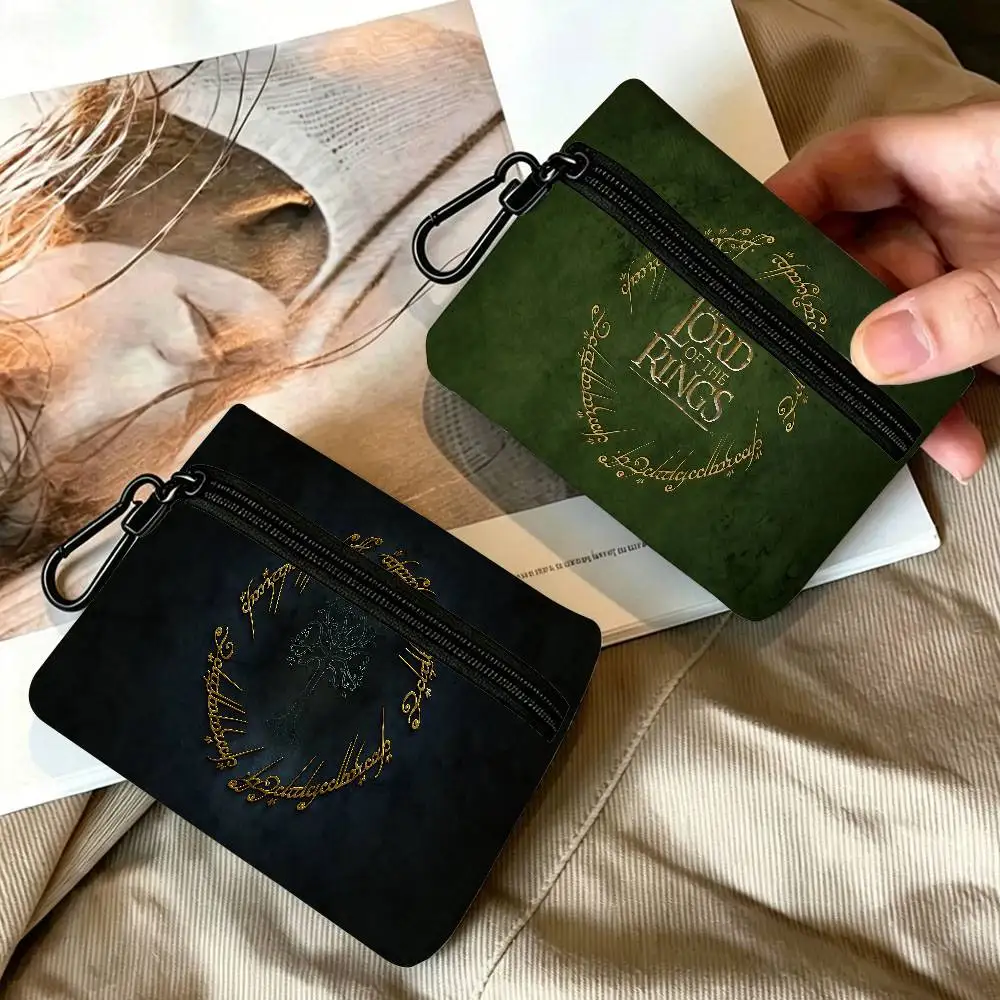 L-lord of the Rings Mini Oxford Cloth Coin Purse With Carabiner Hook Portable Key Card Wallet Small Zipper Storage Pouch
