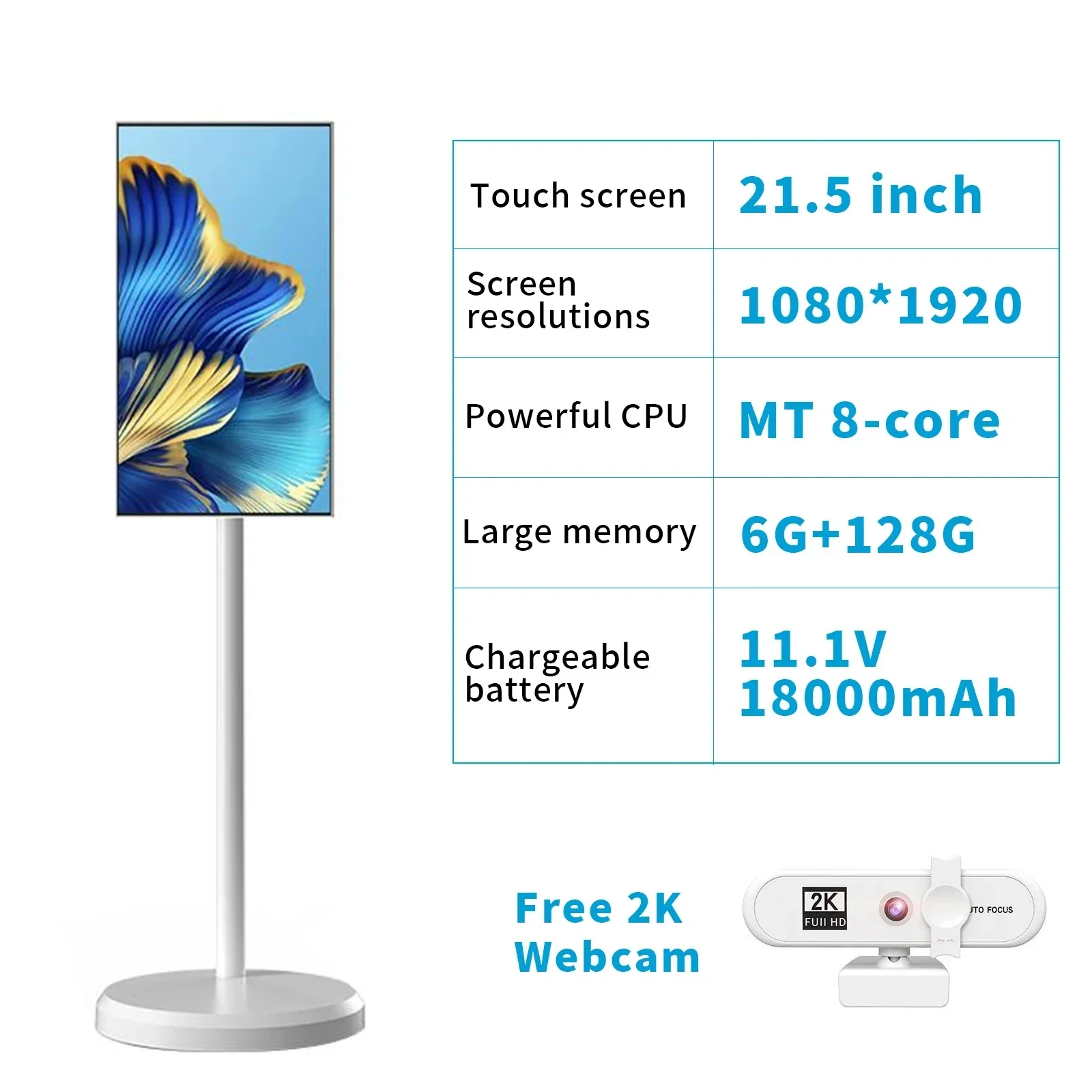 2026 21,5 Inch 4K Smart TV - Android 13 Incell Touchscreen Buiten TV met standaard & batterij (4GB+64GB/6GB+128GB)