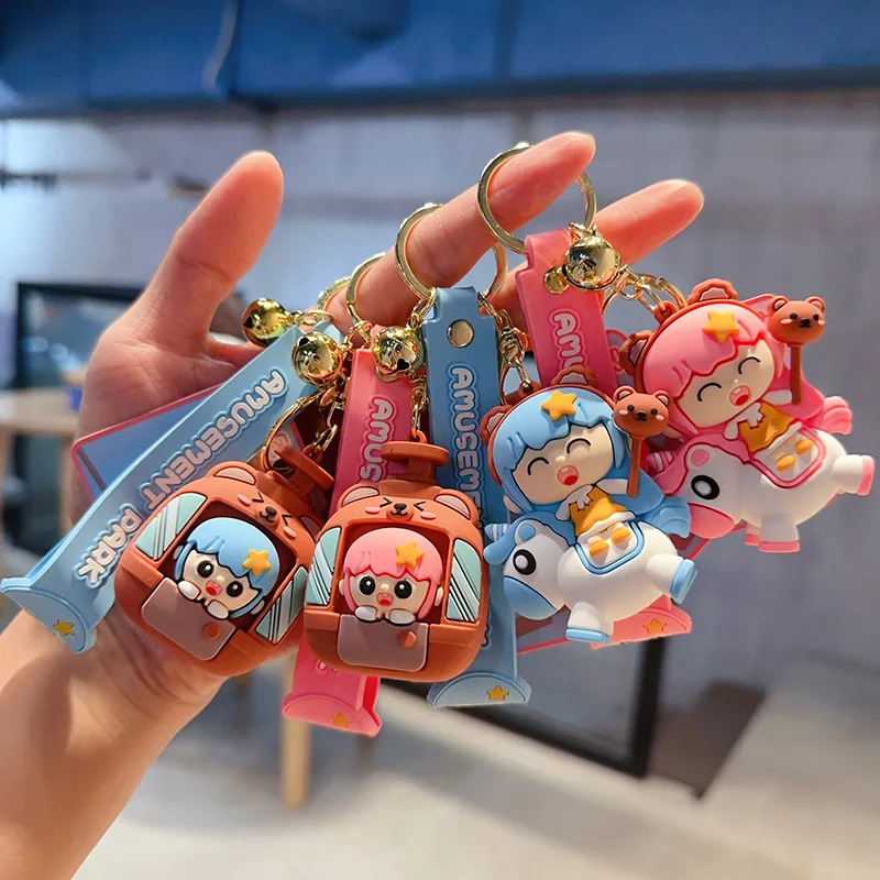 Cartoon New Amusement Park Little Girl Doll Keychain Girls Cute Creative Doll Backpack Decoration Charm Holiday Birthday Gift