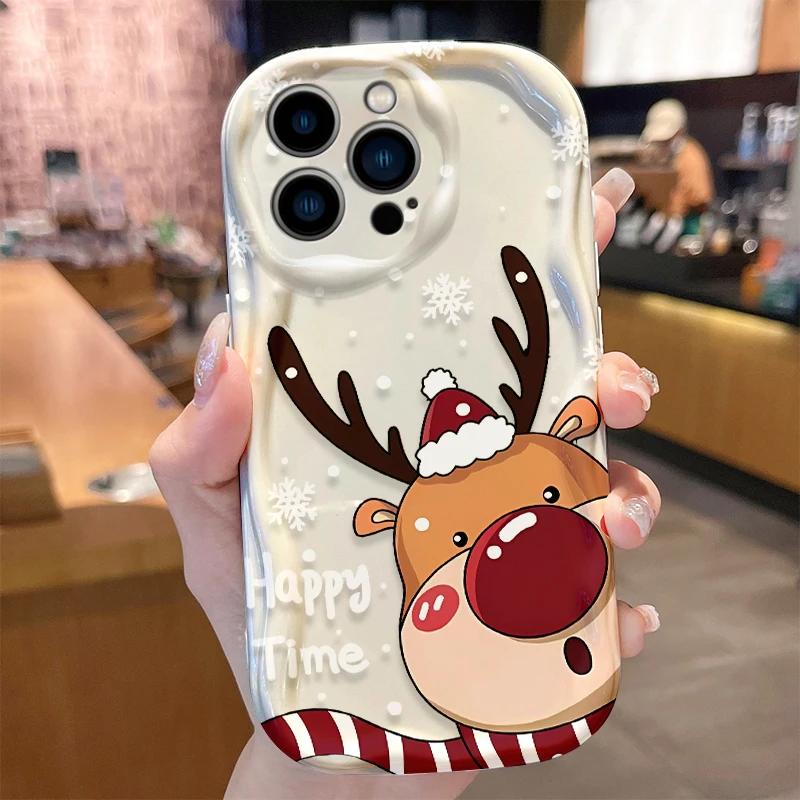 Santa Claus Christmas Pattern 3D Wave Phone Case For OPPO Reno 12 11 F 8 T 7 Z 6 5 4 Pro F23 F11 F9 4G 5G Soft Silicone Cover