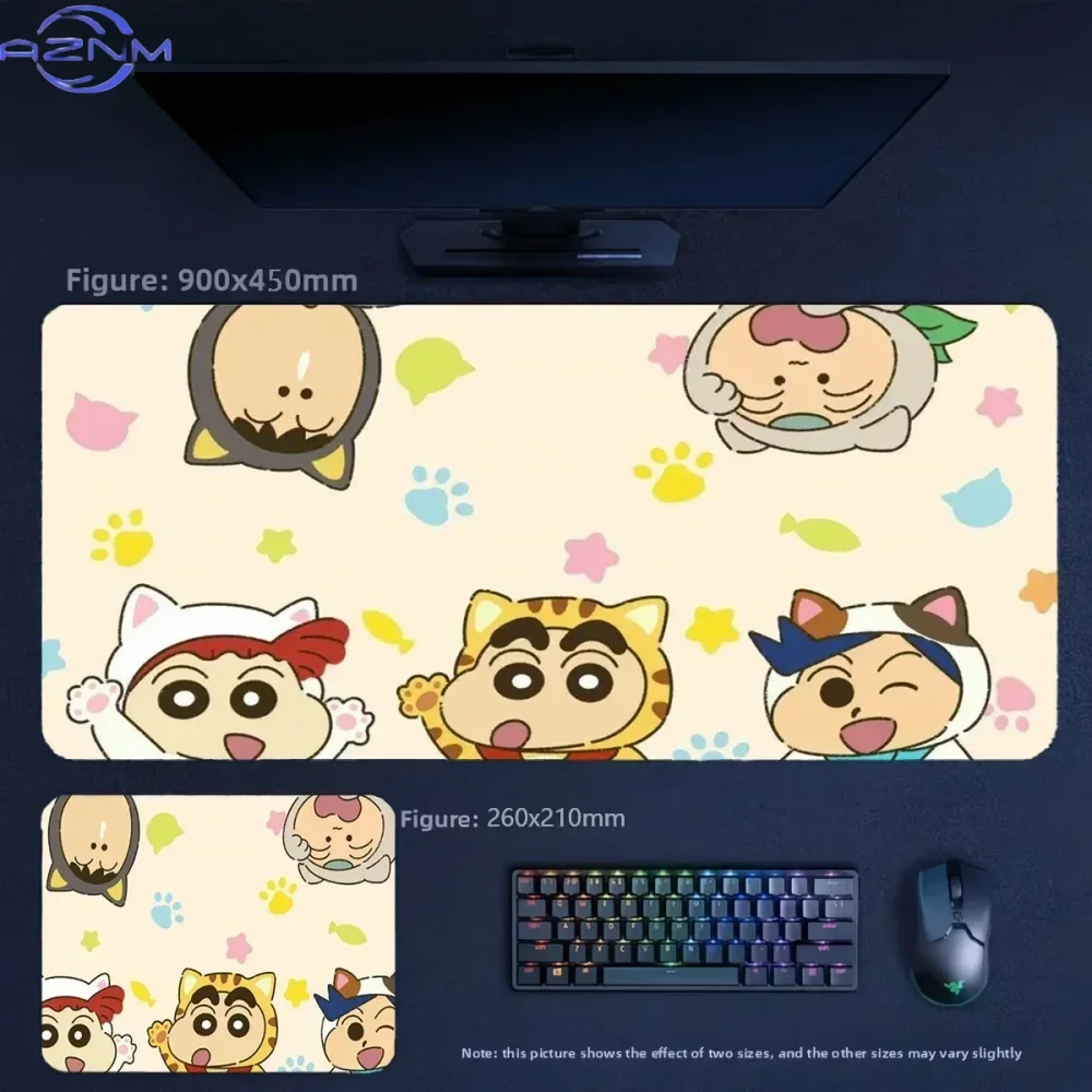 Anime Crayon Shin-chan Friends Cat Costume Large Mousepad Rubber Non-Slip Gaming Desk Mat Keyboard Pad for Home Office Decor