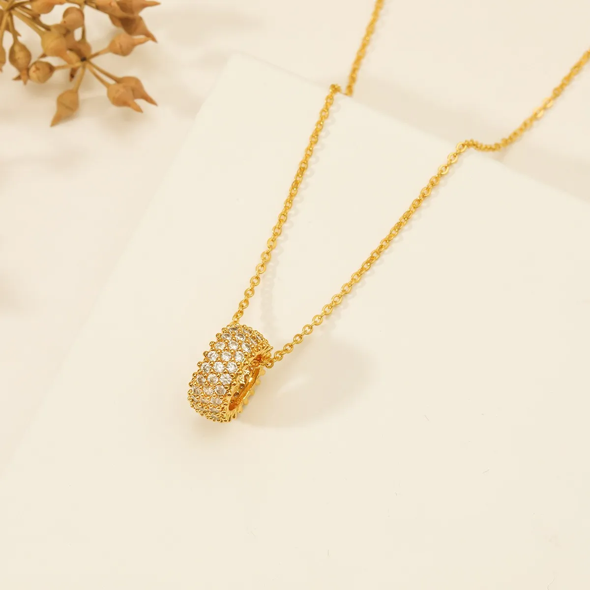 AU999 gold necklace transfer beads pendant 24K real gold diamond necklace goddess classic simple temperament clavicle chain