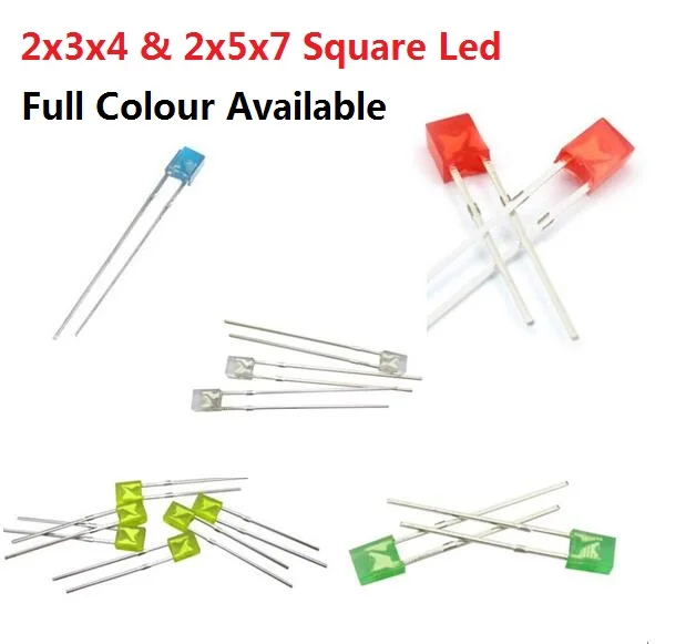 Bezpłatny statek 100PCS 2 * 3 * 4 / 2 * 5 * 7 Kwadratowa dioda LED DIP Czerwony Żółty Zielony Niebieski Wysoka jasność Koralik dioda elektroluminescencyjna 2x5x7 / 2x3x4