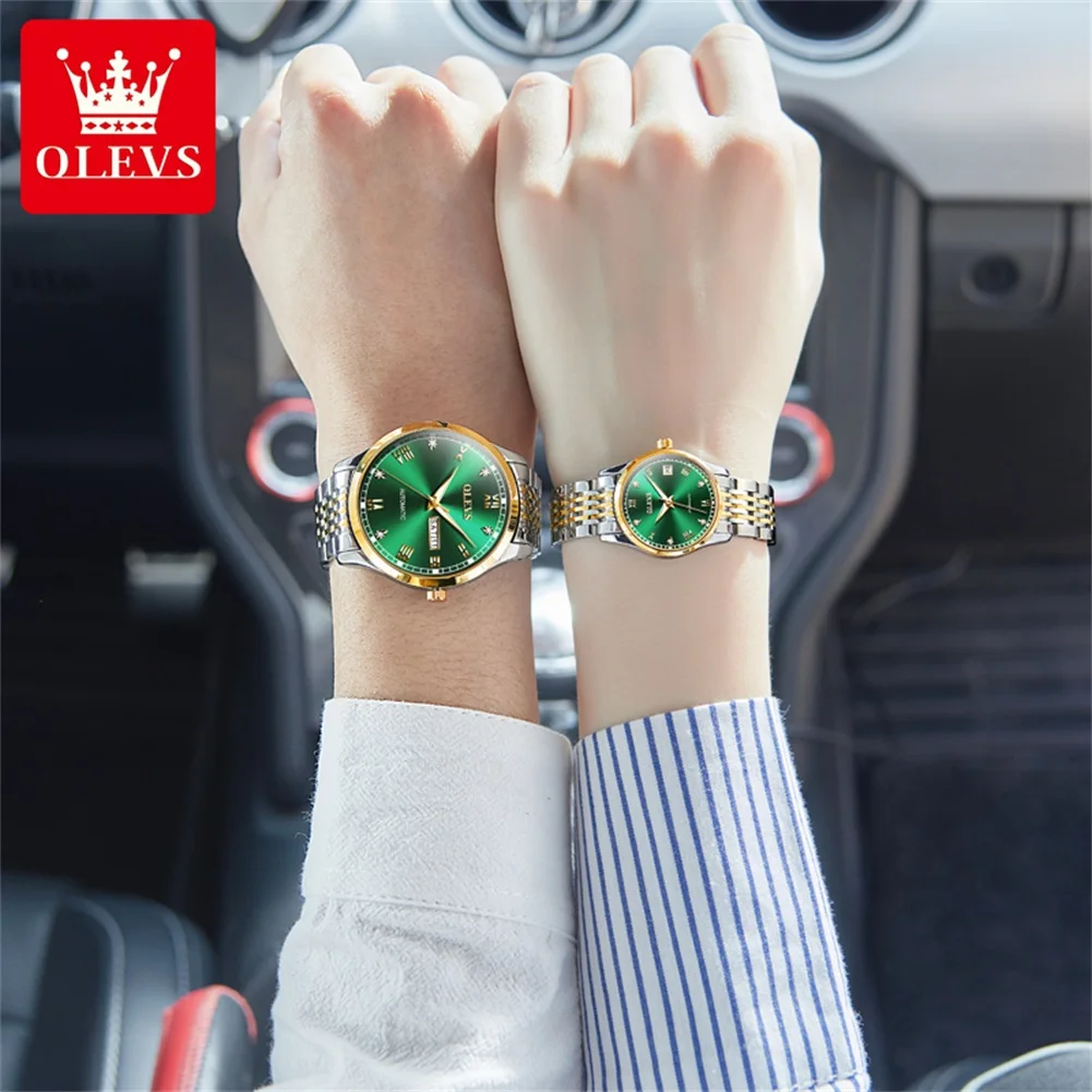 OLEVS Couple Pair Watches Set Automatic Mechanical Self Winding Dress Matching Watch for His and Hers Valentines Day Gifts