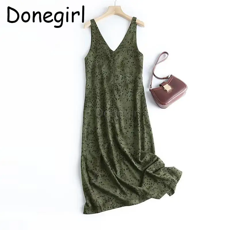 Donegirl-camisola con estampado de lunares para mujer, vestido Midi recto con abertura y cuello en V, elegante, moda de verano, 2023