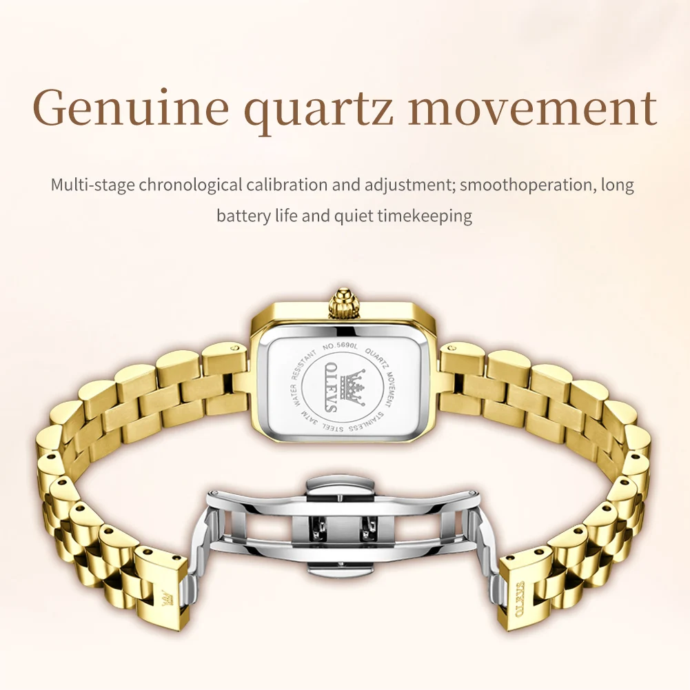 OLEVS 5690 Original Brand Genuine Square Dial Ladies Watch Quartz Watch Small Square Watch Waterproof Exquisite Business