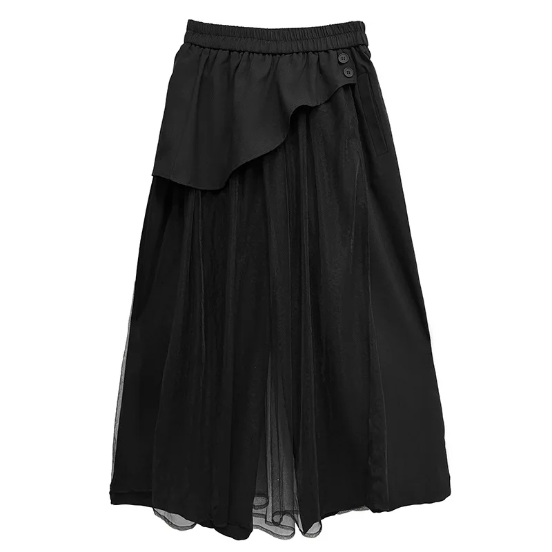Women Pants Mesh Capris Spliced Ankle Length Empire Elastic Waist Wide Leg Pants Slight Stretch Loose Fit Streetwear 2025 Summer