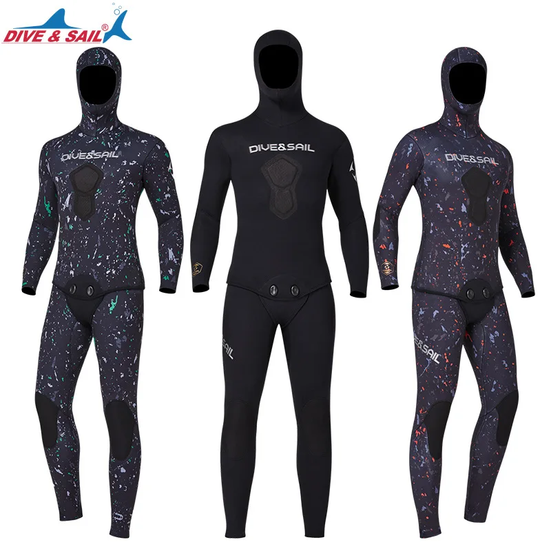 Premium 3mm CR Neoprene Wetsuit for Men - Camouflage Design with Hood  Perfect  Spearfishing and Free Diving