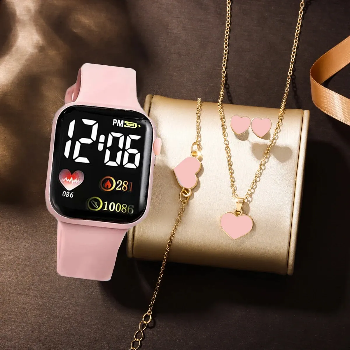 Sifang Caring Girl Electronic Watches And 4 Pearl Butterfly Love Jewelry Set Cute And Romantic