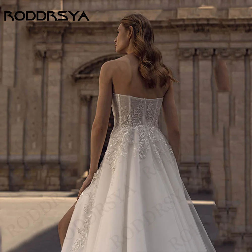 Roddrsya Brautkleid für Frauen eine Linie Applikationen Brautkleid Split ärmellosen Strand Tüll plus Größe sexy Vestidos de Novia Hochzeitskleid für Frauen 2024 A Line  Appliques Brautkleid Split ärmellos  Strand Tüll