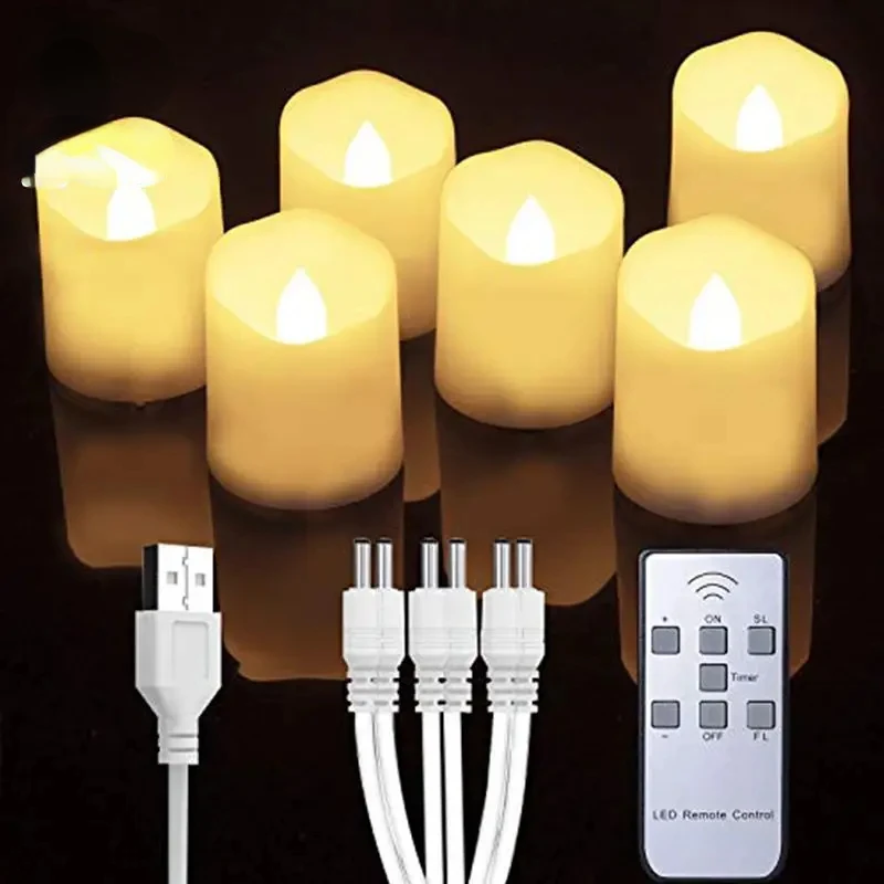 

Flameless Candles Rechargeable With Timer Remote Flashing Christmas Candles For Home Decor Candles USB Charging Tea Light Candle