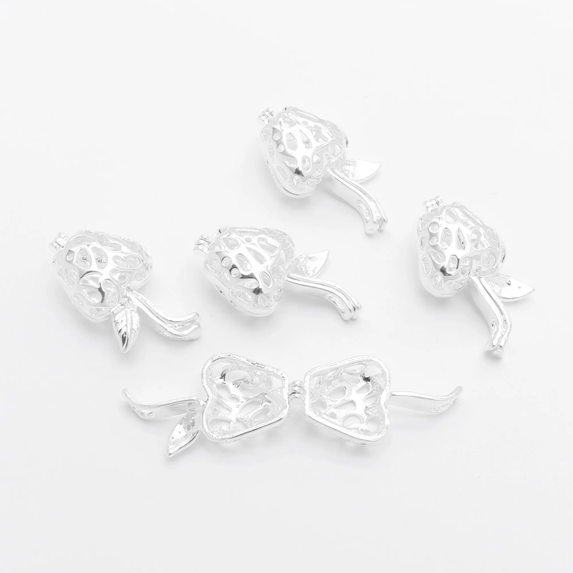 10pcs Cute Apple Pearl Cage Locket Pendants Aromatherapy Essential Oil Diffuser Necklace Locket For DIY Jewelry