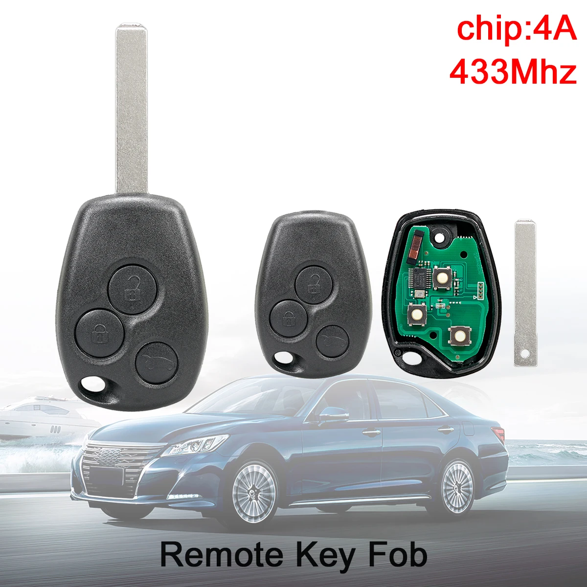 

3 Buttons 433MHz Keyless Smart Remote Car Key Fob with 4A Chip Fit for Renault / Trafic / Twingo / Symbol Dacia Duster Logan