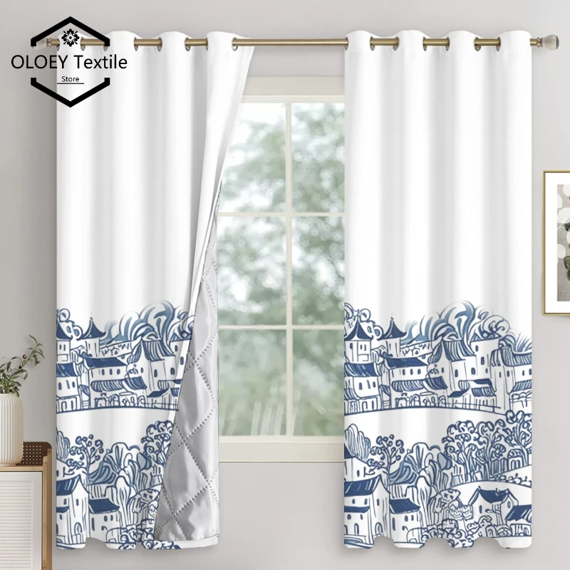 

OLOEY Soundproof Thermal Insulated Cotton Linen Blackout Curtains for Living Dining Room Bedroom Thickened Custom Window Drapes