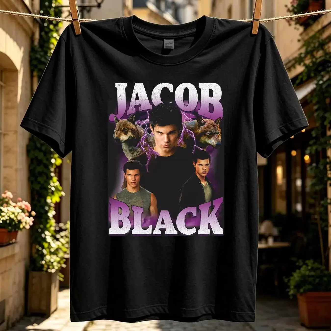 washed T Shirt twilight jacob black lightning vintage Washed graphic Slightly homme Casual Comfortable Stylish Versatile