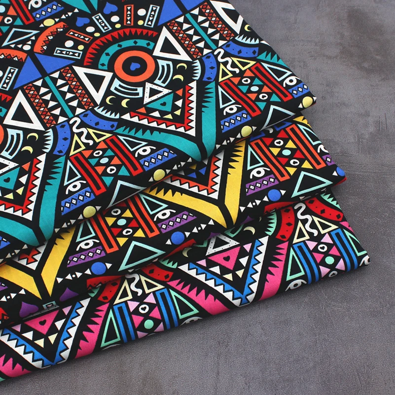 Vintage Ethnic Cotton Printed Fabric Geometry DIY Handmade for Patchwork Per Half Meter