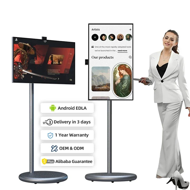 

27 Inch Portable Tv With Stand Rotating Lcd Display Screen Android 13 Smart Television Indoor Interactive Smart Tv