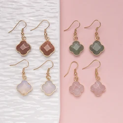 1pair natrual crystal stone gemstone agate Lucky four-leaf clover amethyst rose quartz earrings  Suitable for women